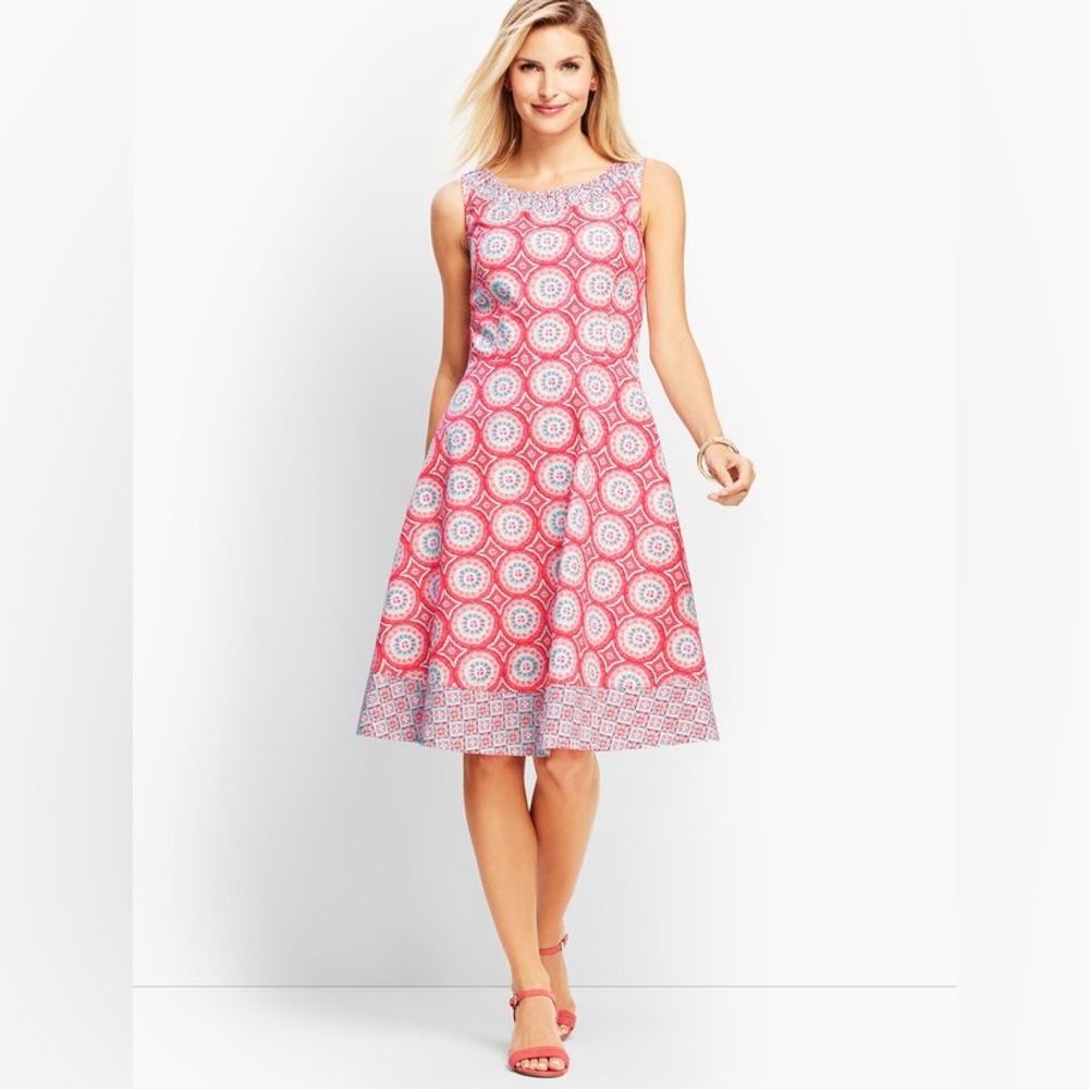 Talbots MIXED GEO-PRINT FIT-AND-FLARE DRESS Size 4